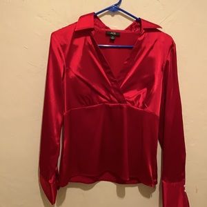 Vintage satiny red long sleeve holiday blouse.